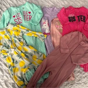 Bundle of 6 Baby Girl Footed Onesies, Sizes 6-9 Months